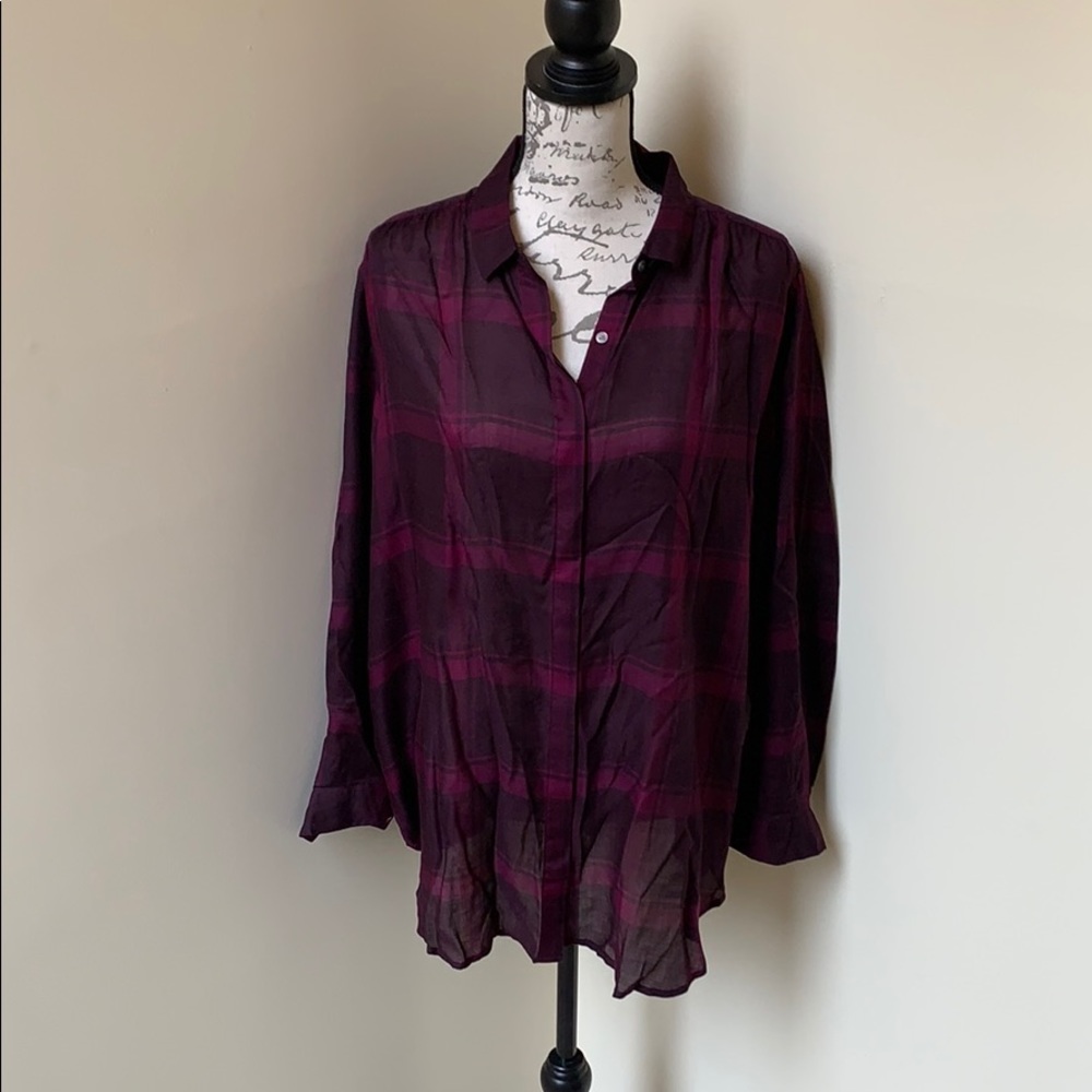 LOFT Plaid Tunic Blouse